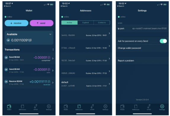 Beam Mobile Wallets