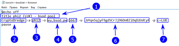 CryptoDredge настройка для Майнинг luxcoin phi2